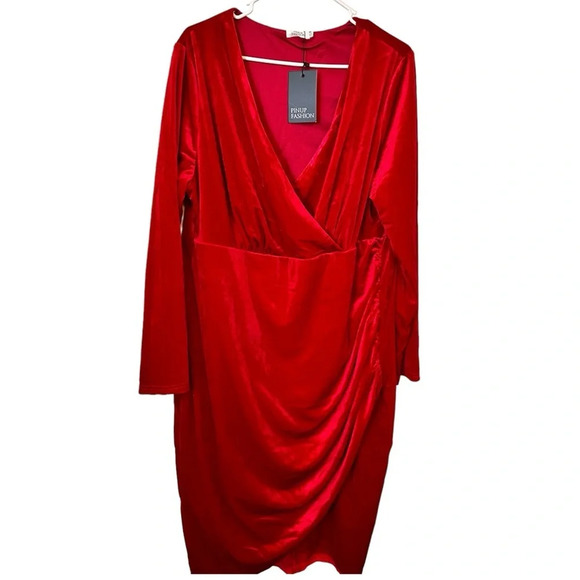 NWT Womens Plus Size V Neck Lightweight Stretch Velvet Wrap Dress - Picture 1 of 7
